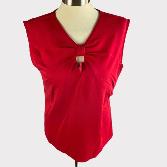 Liz Claiborne Career Womens Medium Sleeveless Red Top V Neck Cut Out - Picture 1 of 5